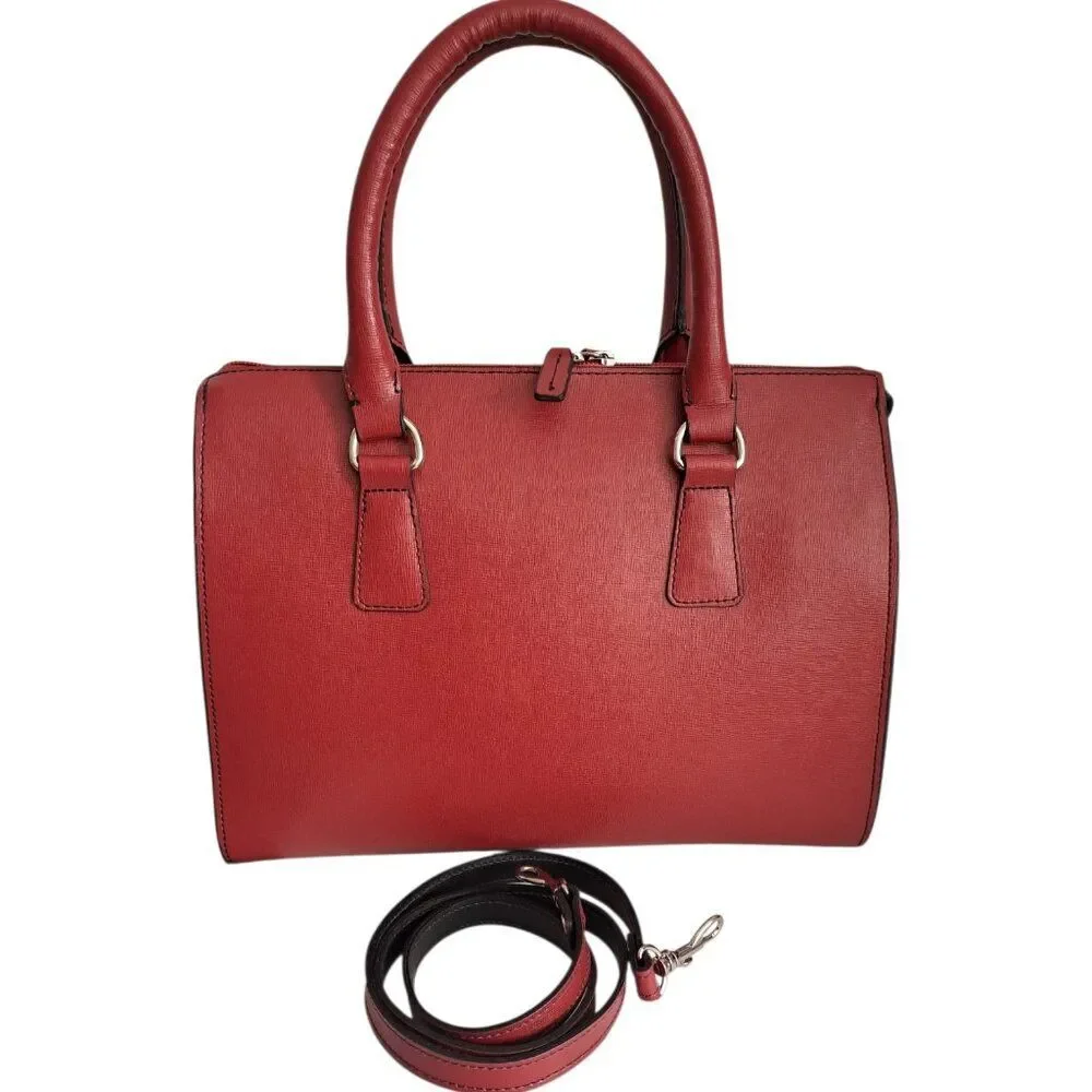 Jack Georges Women's Chelsea Diana Satchel Bag Purse Red Saffiano Leather Strap